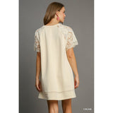 Lace Shoulder French Terry Mini Dress
