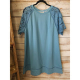 Lace Shoulder French Terry Mini Dress