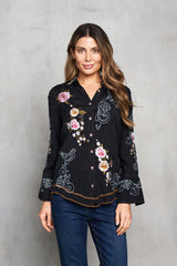 Floral Embroidered Button-down
