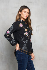 Floral Embroidered Button-down