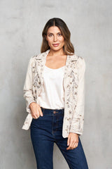 Floral Embroidered Linen Blend Blazer