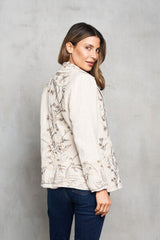 Floral Embroidered Linen Blend Blazer