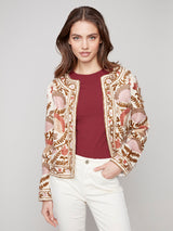 Embroidered Floral Open Front Jacket