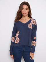 Reversible Floral V Neck Sweater