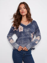 Reversible Floral V Neck Sweater