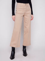 Cropped Wide Leg Stretch Twill Pants