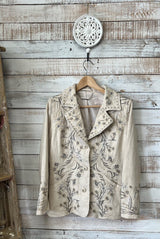 Floral Embroidered Linen Blend Blazer