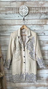 Floral Embroidered Linen Blend Jacket