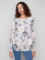 Paisley Print Round Hem Sweater