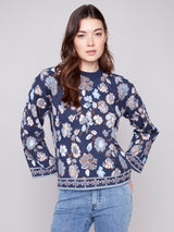Floral Jacquard Crew Neck Sweater