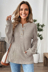 Ribbed Drop Shoulder Henley Top