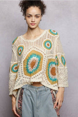 V Neck Crochet Scallop Edge Top