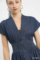 Cap Sleeve Striped Smocked Waist Dress