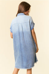 Chambray Cap Sleeve Raw Edge Dress