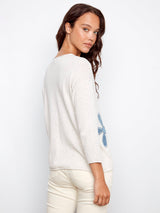 Denim Floral Patch Crew Neck Sweater