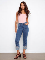 Cropped Stretch Embroidered Cuff Denims