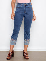 Cropped Stretch Embroidered Cuff Denims