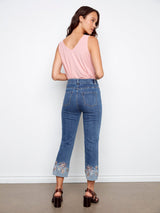 Cropped Stretch Embroidered Cuff Denims