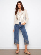 Crop Stretch Wide Leg Flower Embroidered Denims