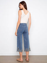 Crop Stretch Wide Leg Flower Embroidered Denims