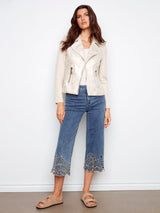 Crop Stretch Wide Leg Flower Embroidered Denims