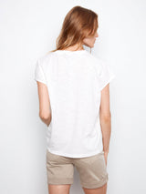 Cap Sleeve Cotton Floral Embroidery Top