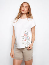 Cap Sleeve Cotton Floral Embroidery Top