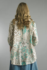 Linen Heart and Floral Print Top