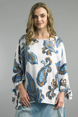 Linen Paisley Tie Sleeve Top