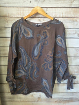 Linen Paisley Tie Sleeve Top