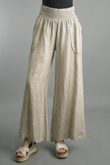 Smocked Linen Palazzo Pants