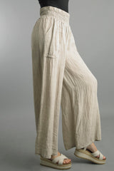 Smocked Linen Palazzo Pants