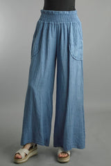 Smocked Linen Palazzo Pants