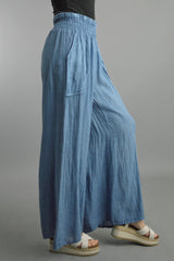 Smocked Linen Palazzo Pants