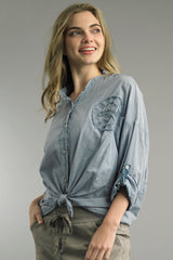 Peace Sign Tie Front Buttondown