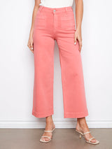 Cropped Flare Leg Patch Pocket Twill Pants