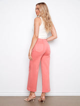 Cropped Flare Leg Patch Pocket Twill Pants
