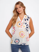 Floral Print Cotton Gauze Sleeveless Blouse