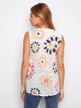 Floral Print Cotton Gauze Sleeveless Blouse