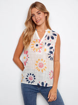 Floral Print Cotton Gauze Sleeveless Blouse