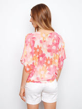 Floral Print Cotton Gauze Side Tie Blouse