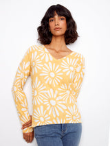 Floral Long Sleeve V Neck Reversible Sweater