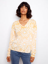 Floral Long Sleeve V Neck Reversible Sweater
