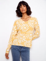 Floral Long Sleeve V Neck Reversible Sweater