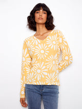 Floral Long Sleeve V Neck Reversible Sweater