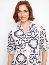 3/4 Sleeve Print Henley Dress