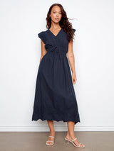 Cotton Embroidered Cap Sleeve Smocked Waist Dress
