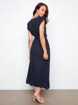 Cotton Embroidered Cap Sleeve Smocked Waist Dress