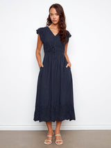 Cotton Embroidered Cap Sleeve Smocked Waist Dress