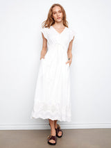 Cotton Embroidered Cap Sleeve Smocked Waist Dress